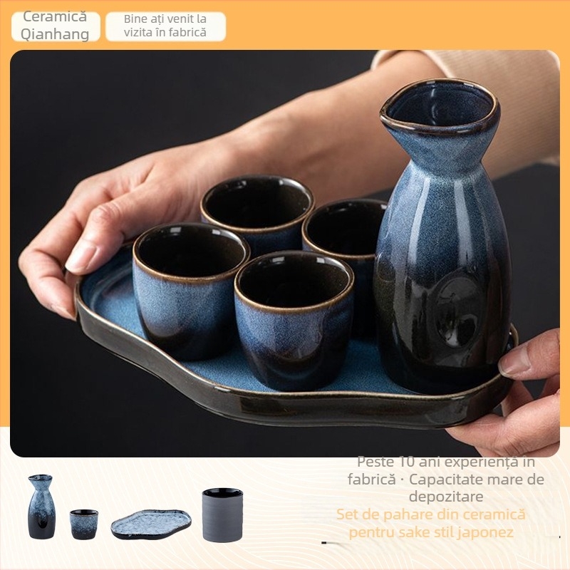 Set de pahare de sake ceramic - izolat, stil antic, 101-200 ml, Hoimashimaya