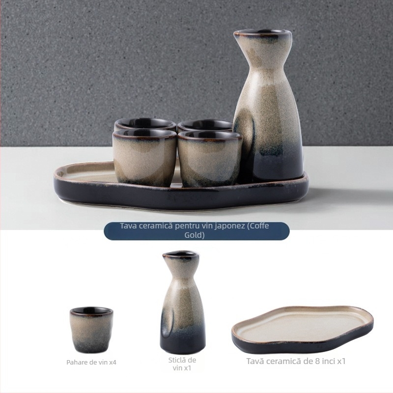 Set de pahare de sake ceramic - izolat, stil antic, 101-200 ml, Hoimashimaya