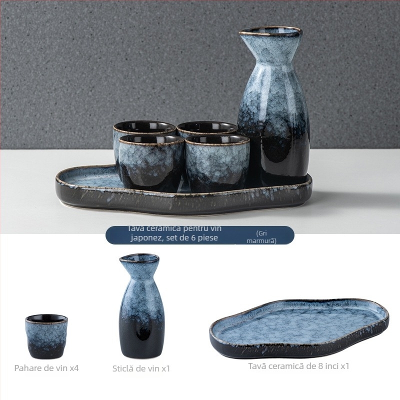 Set de pahare de sake ceramic - izolat, stil antic, 101-200 ml, Hoimashimaya