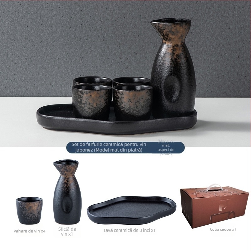 Set de pahare de sake ceramic - izolat, stil antic, 101-200 ml, Hoimashimaya
