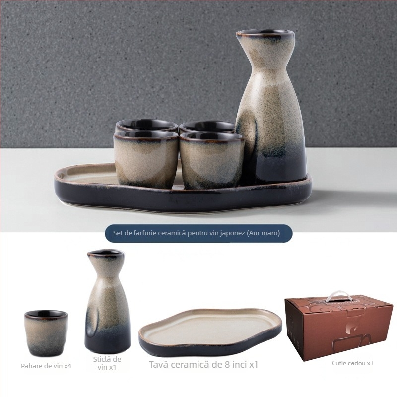 Set de pahare de sake ceramic - izolat, stil antic, 101-200 ml, Hoimashimaya