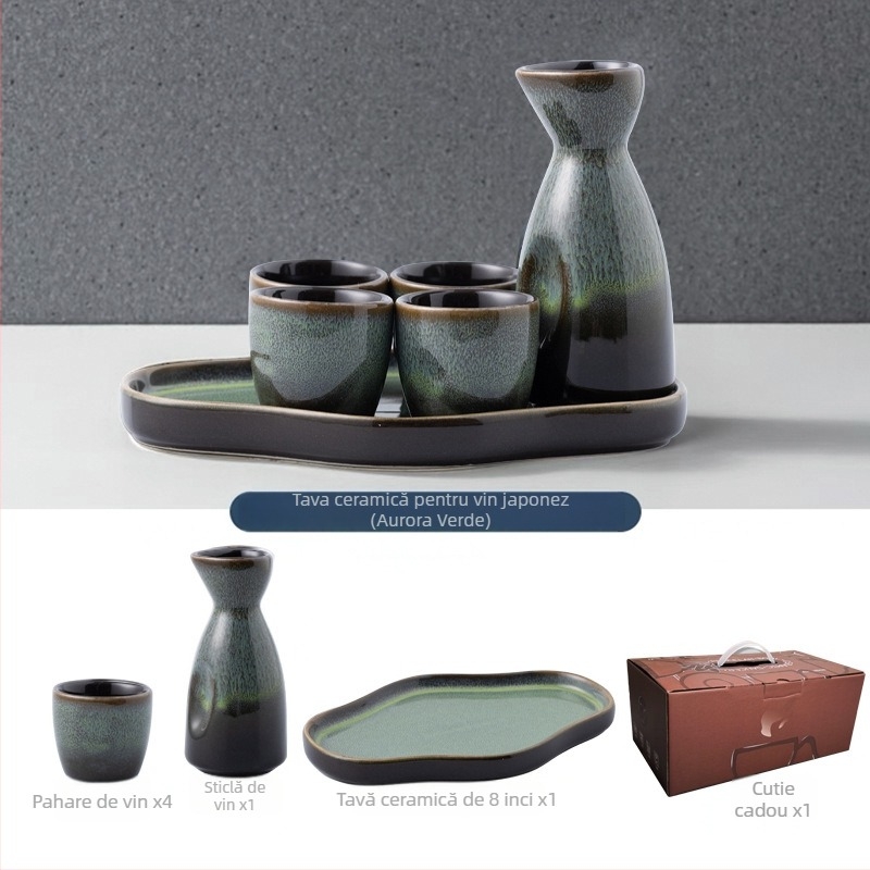 Set de pahare de sake ceramic - izolat, stil antic, 101-200 ml, Hoimashimaya