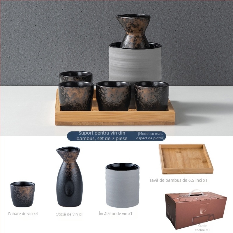Set de pahare de sake ceramic - izolat, stil antic, 101-200 ml, Hoimashimaya