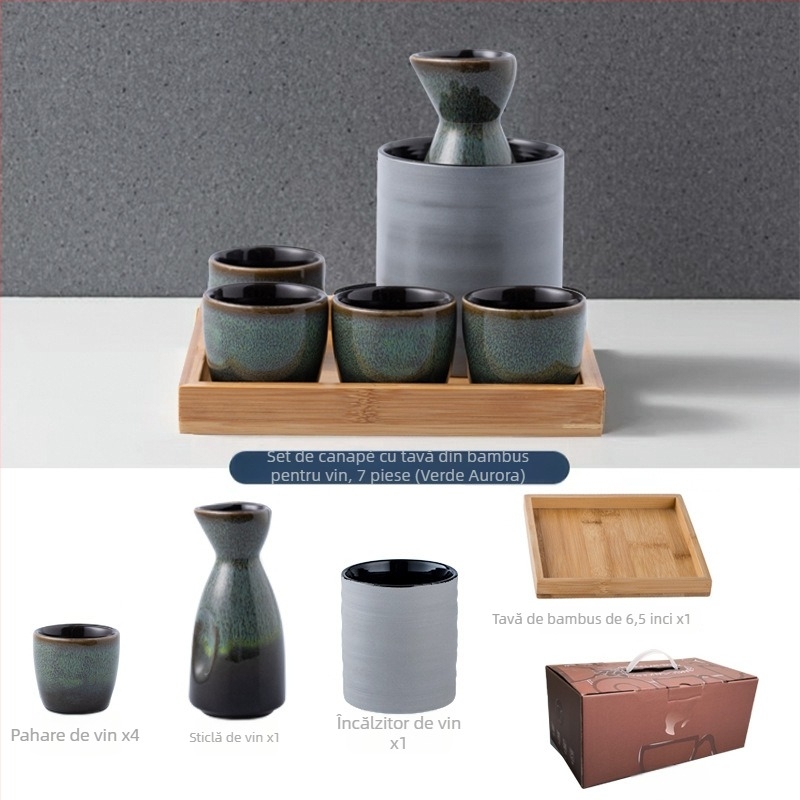 Set de pahare de sake ceramic - izolat, stil antic, 101-200 ml, Hoimashimaya