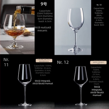 Pahar de vin roșu din cristal, lucrat manual, capacitate 601–700 ml, stil modern simplu, personalizare cu logo