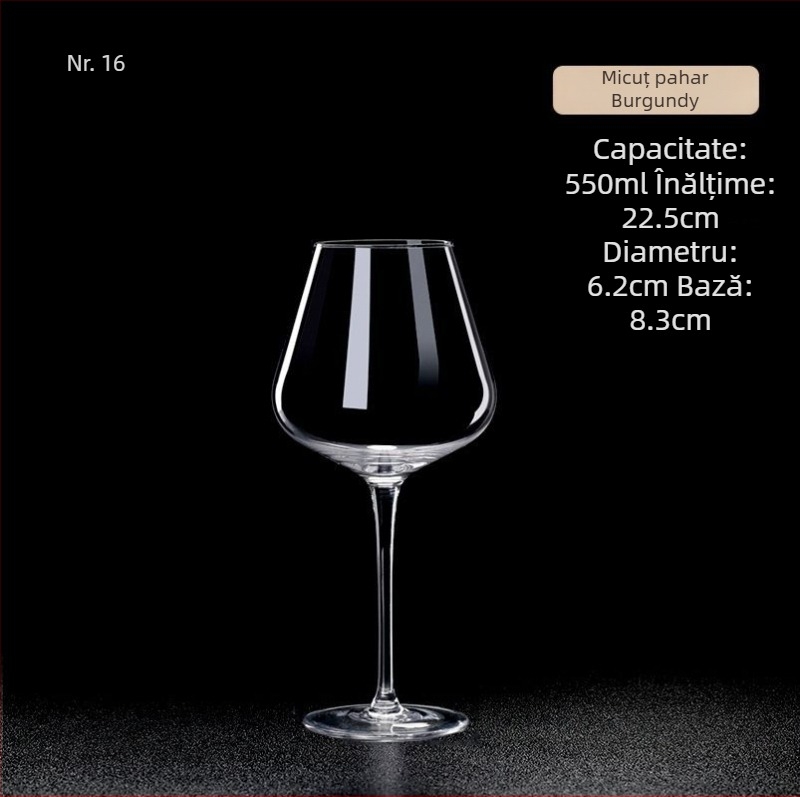 Pahar de vin roșu din cristal, lucrat manual, capacitate 601–700 ml, stil modern simplu, personalizare cu logo