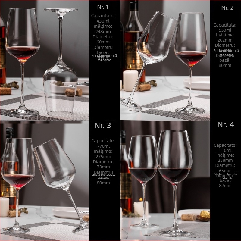 Pahar de vin roșu din cristal, lucrat manual, capacitate 601–700 ml, stil modern simplu, personalizare cu logo