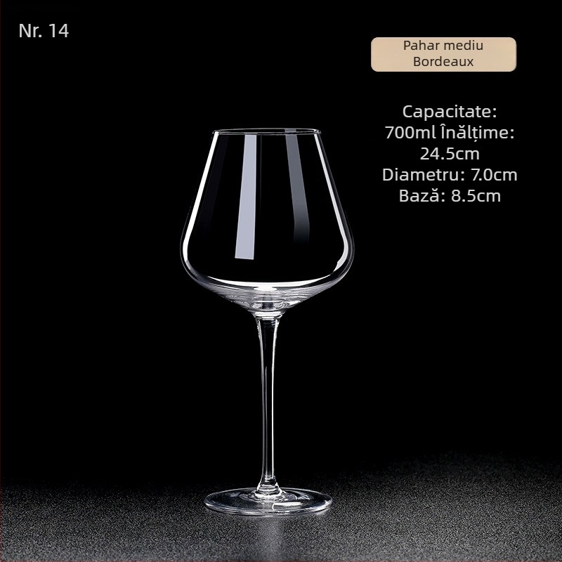 Pahar de vin roșu din cristal, lucrat manual, capacitate 601–700 ml, stil modern simplu, personalizare cu logo