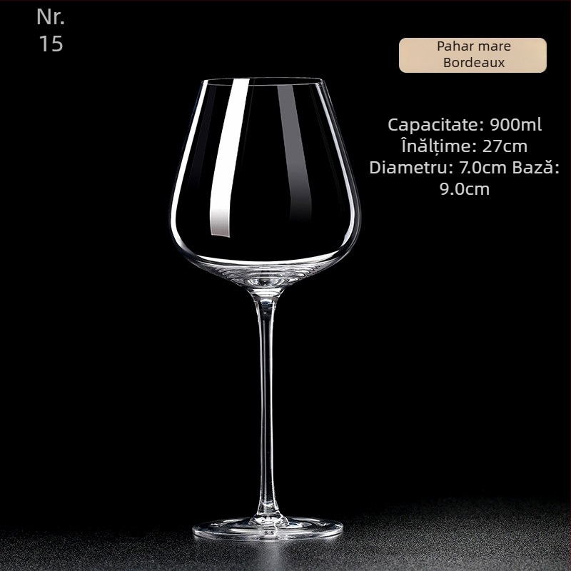 Pahar de vin roșu din cristal, lucrat manual, capacitate 601–700 ml, stil modern simplu, personalizare cu logo