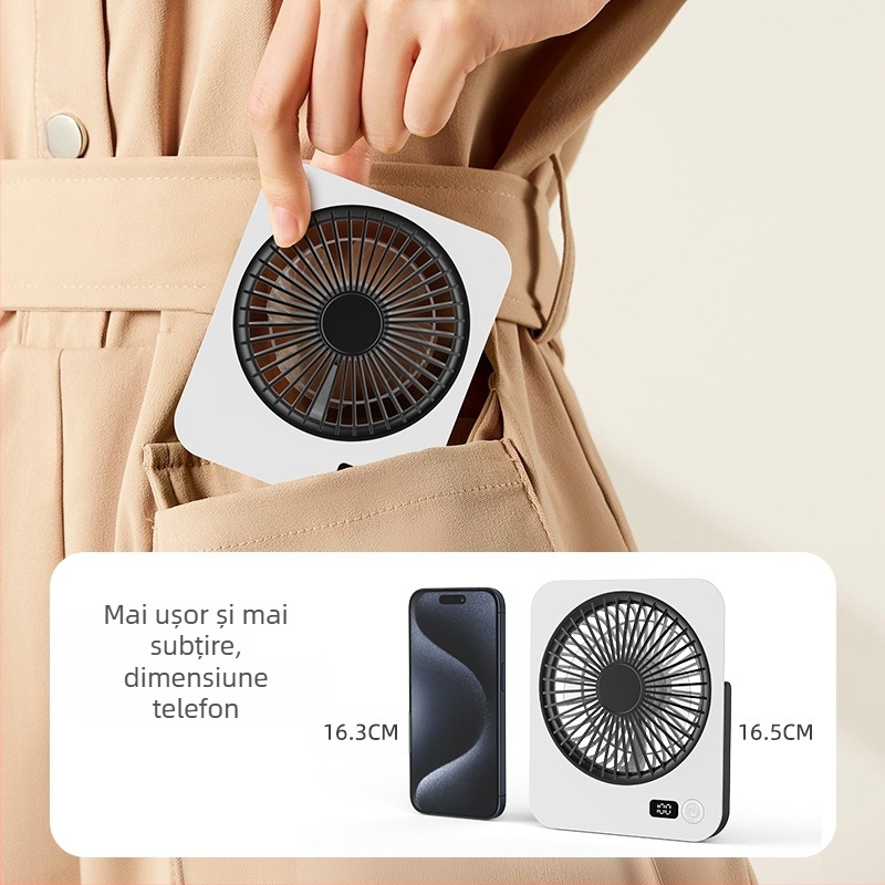 Ventilator USB de birou, 4 palete, 5 viteze, silențios (<36 dB), baterie încorporată 1000–1200 mAh