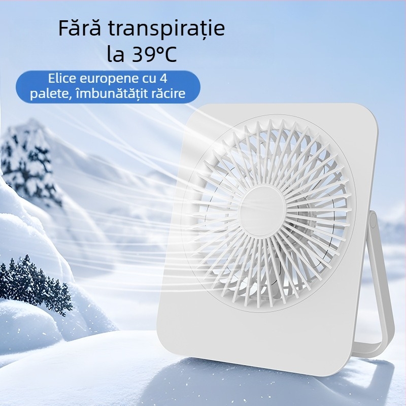 Ventilator USB de birou, 4 palete, 5 viteze, silențios (<36 dB), baterie încorporată 1000–1200 mAh
