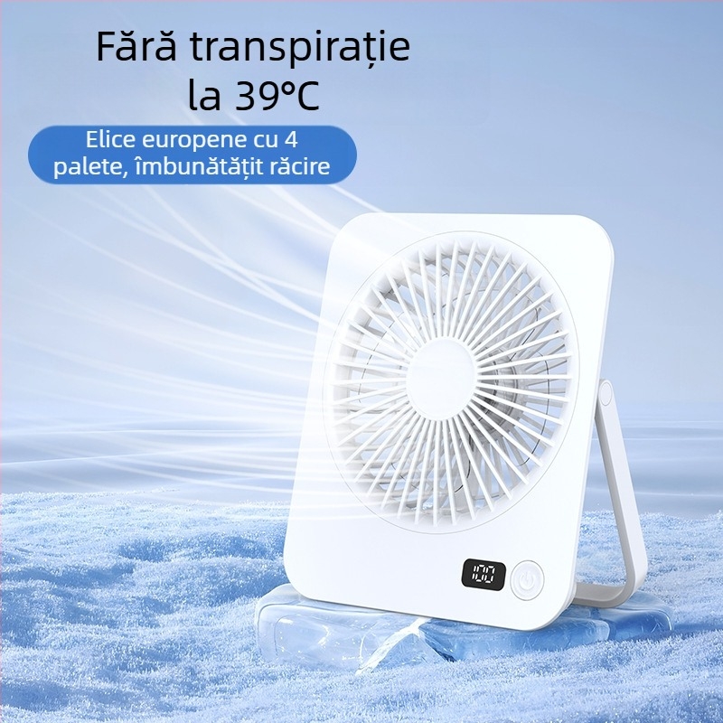 Ventilator USB de birou, 4 palete, 5 viteze, silențios (<36 dB), baterie încorporată 1000–1200 mAh