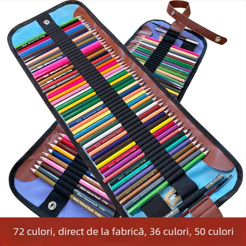 Set de creioane colorate din lemn, 50 de bucăți, miez 3B, pentru pictură și colorare