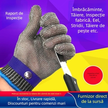 Mănuși rezistente la tăiere din oțel inoxidabil 316L, țesătură cu sârmă metalică, rezistență la abraziune 5, rezistență la tăiere 5, pentru tăiere, sacrificare și prelucrare metalică
