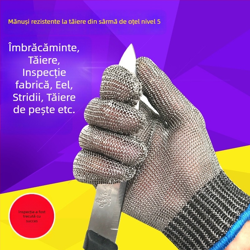 Mănuși rezistente la tăiere din oțel inoxidabil 316L, țesătură cu sârmă metalică, rezistență la abraziune 5, rezistență la tăiere 5, pentru tăiere, sacrificare și prelucrare metalică
