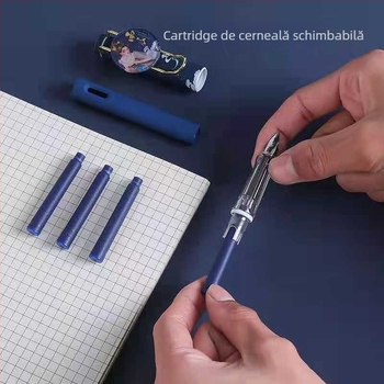Set de stil caligrafic în stil chinezesc tradițional pentru elevi, pentru practică caligrafie, cu sistem sac de cerneală, vârf EF din oțel inoxidabil, carcasă din plastic, cutie cadou