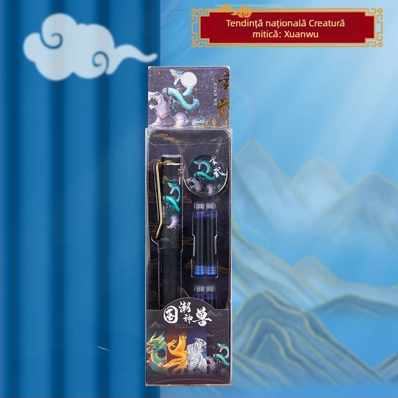 Set de stil caligrafic în stil chinezesc tradițional pentru elevi, pentru practică caligrafie, cu sistem sac de cerneală, vârf EF din oțel inoxidabil, carcasă din plastic, cutie cadou