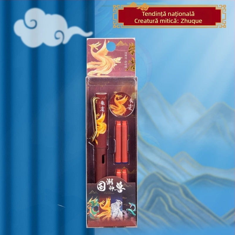 Set de stil caligrafic în stil chinezesc tradițional pentru elevi, pentru practică caligrafie, cu sistem sac de cerneală, vârf EF din oțel inoxidabil, carcasă din plastic, cutie cadou