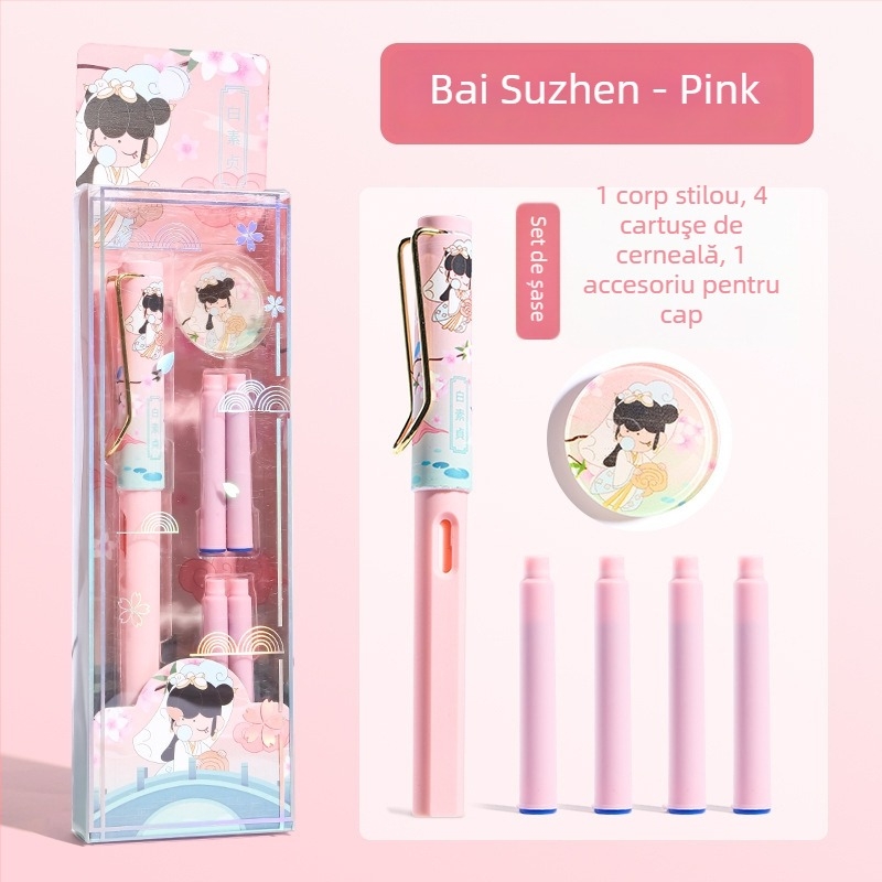 Set de stil caligrafic în stil chinezesc tradițional pentru elevi, pentru practică caligrafie, cu sistem sac de cerneală, vârf EF din oțel inoxidabil, carcasă din plastic, cutie cadou