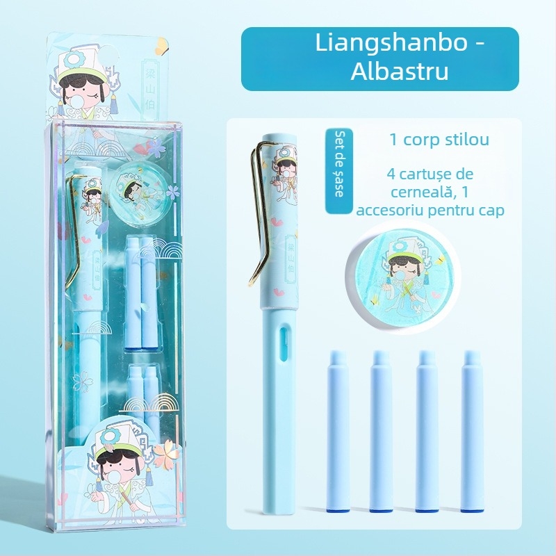 Set de stil caligrafic în stil chinezesc tradițional pentru elevi, pentru practică caligrafie, cu sistem sac de cerneală, vârf EF din oțel inoxidabil, carcasă din plastic, cutie cadou