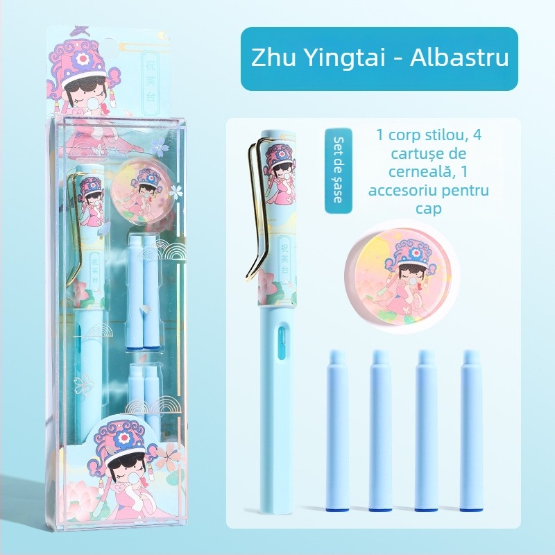Set de stil caligrafic în stil chinezesc tradițional pentru elevi, pentru practică caligrafie, cu sistem sac de cerneală, vârf EF din oțel inoxidabil, carcasă din plastic, cutie cadou