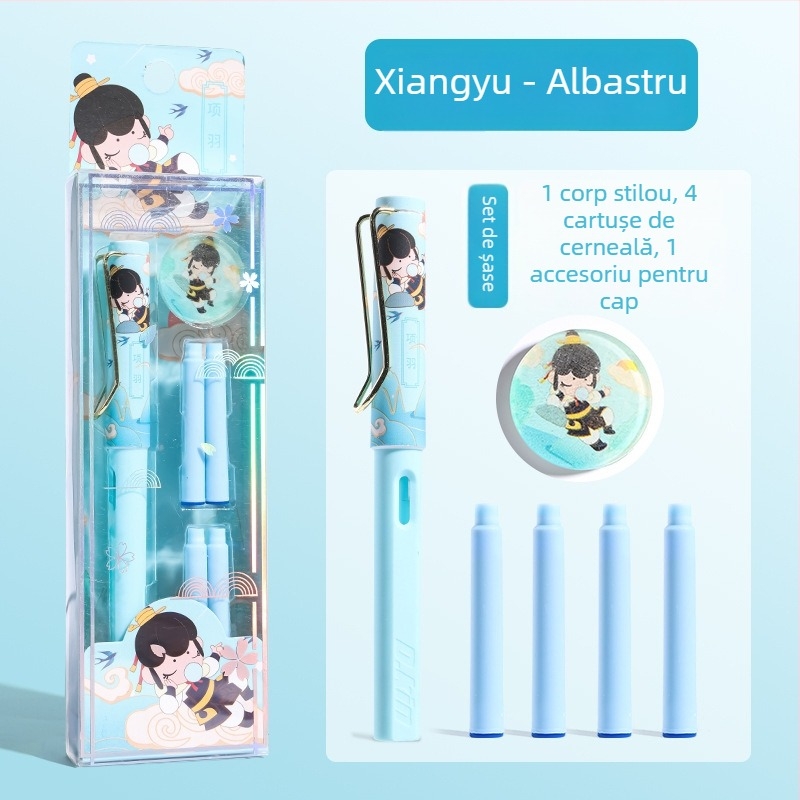 Set de stil caligrafic în stil chinezesc tradițional pentru elevi, pentru practică caligrafie, cu sistem sac de cerneală, vârf EF din oțel inoxidabil, carcasă din plastic, cutie cadou