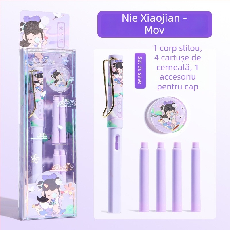 Set de stil caligrafic în stil chinezesc tradițional pentru elevi, pentru practică caligrafie, cu sistem sac de cerneală, vârf EF din oțel inoxidabil, carcasă din plastic, cutie cadou