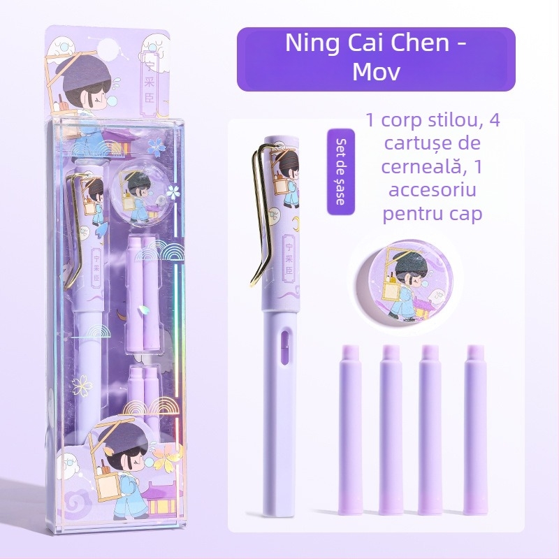 Set de stil caligrafic în stil chinezesc tradițional pentru elevi, pentru practică caligrafie, cu sistem sac de cerneală, vârf EF din oțel inoxidabil, carcasă din plastic, cutie cadou