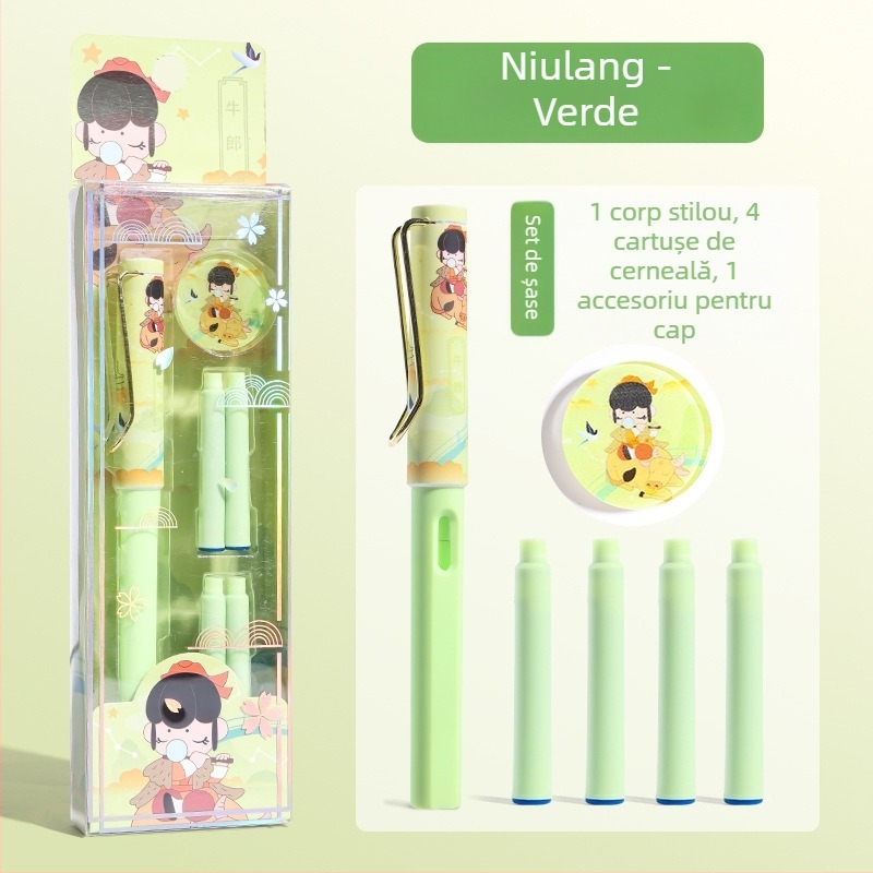 Set de stil caligrafic în stil chinezesc tradițional pentru elevi, pentru practică caligrafie, cu sistem sac de cerneală, vârf EF din oțel inoxidabil, carcasă din plastic, cutie cadou