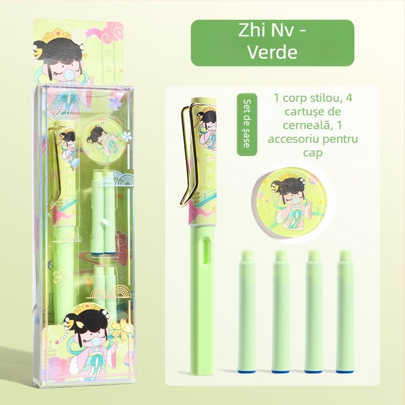 Set de stil caligrafic în stil chinezesc tradițional pentru elevi, pentru practică caligrafie, cu sistem sac de cerneală, vârf EF din oțel inoxidabil, carcasă din plastic, cutie cadou