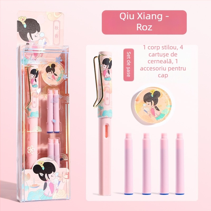 Set de stil caligrafic în stil chinezesc tradițional pentru elevi, pentru practică caligrafie, cu sistem sac de cerneală, vârf EF din oțel inoxidabil, carcasă din plastic, cutie cadou