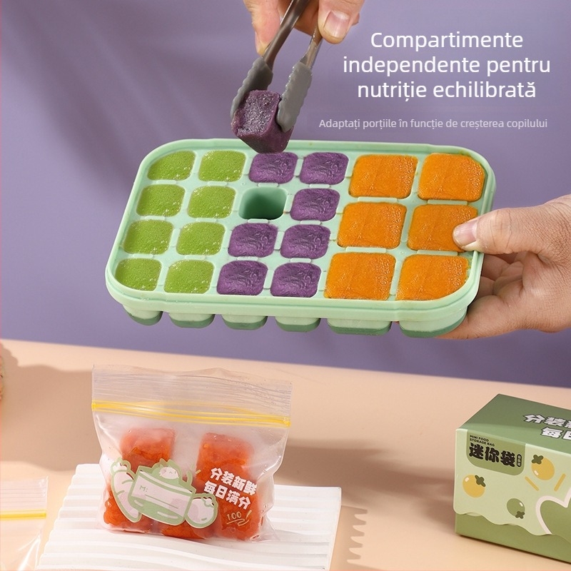 Tavă din silicon Ice Grid pentru hrana bebelușilor – demoldare ușoară, depozitare porționată