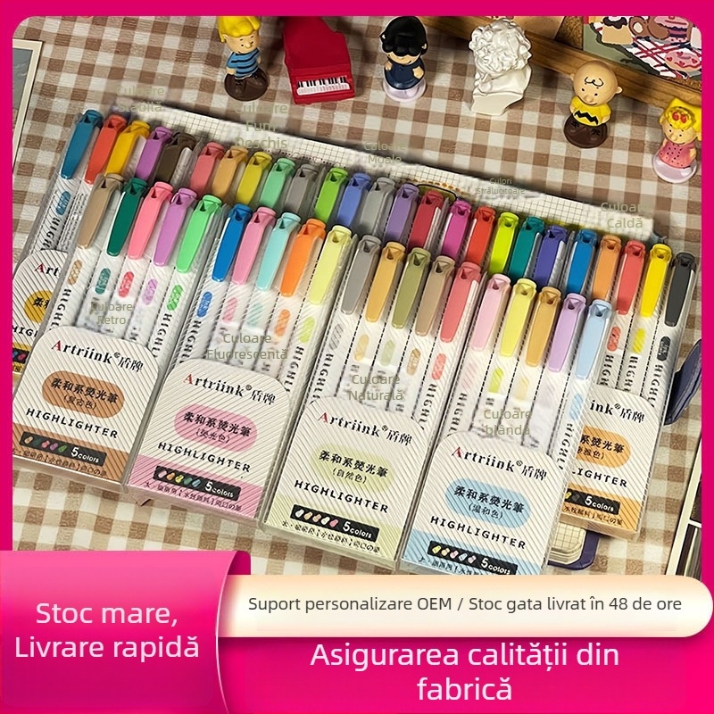 Marker fluorescent cu două capete pentru elevi, marker pentru planificare și evidențiere, vizibilitate înaltă, fără să pătrundă prin hârtie, model 906-5, Shield