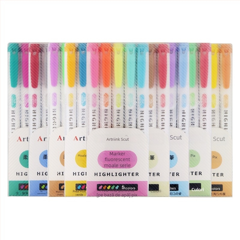 Marker fluorescent cu două capete pentru elevi, marker pentru planificare și evidențiere, vizibilitate înaltă, fără să pătrundă prin hârtie, model 906-5, Shield