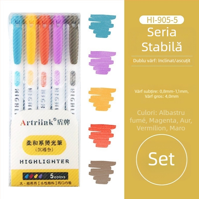 Marker fluorescent cu două capete pentru elevi, marker pentru planificare și evidențiere, vizibilitate înaltă, fără să pătrundă prin hârtie, model 906-5, Shield