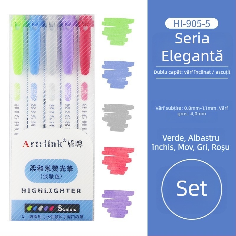 Marker fluorescent cu două capete pentru elevi, marker pentru planificare și evidențiere, vizibilitate înaltă, fără să pătrundă prin hârtie, model 906-5, Shield