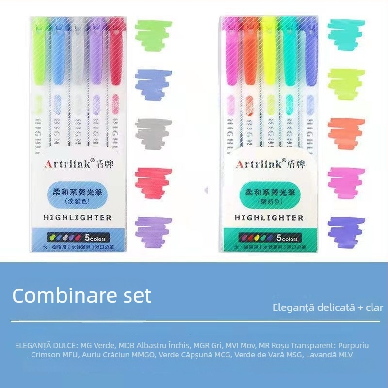 Marker fluorescent cu două capete pentru elevi, marker pentru planificare și evidențiere, vizibilitate înaltă, fără să pătrundă prin hârtie, model 906-5, Shield