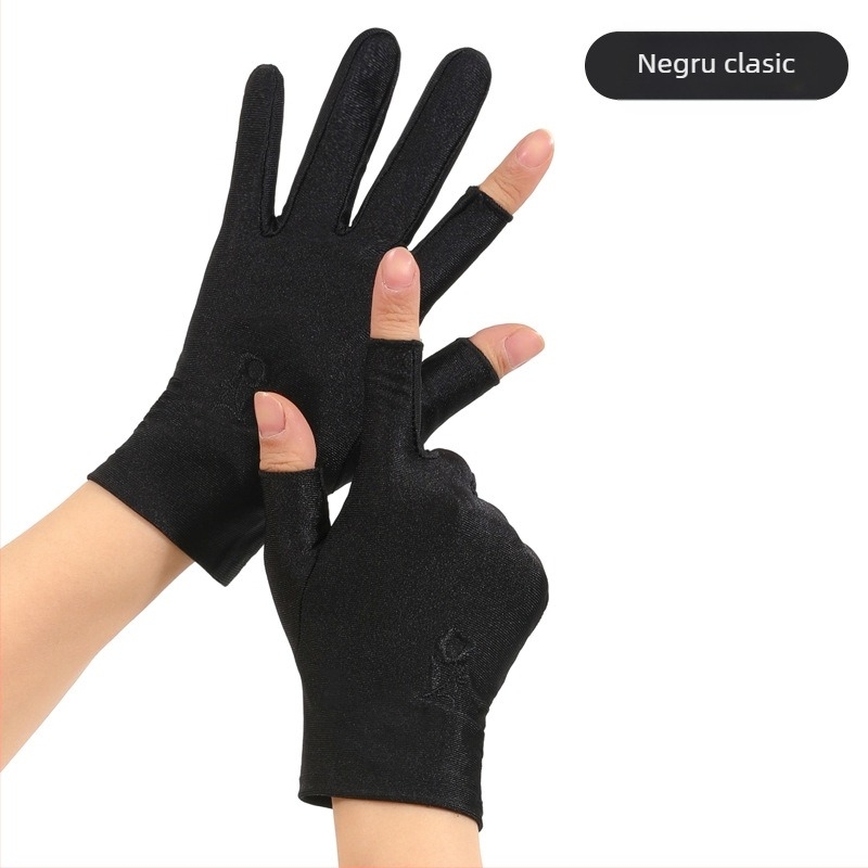 Mănuși de protecție solară pentru vară, femei, fără degete, subțiri, pentru plimbări cu bicicleta și condus, cu broderie din ice silk, elastice, compatibile cu touchscreen, pentru culesul ceaiului (Rezistente la uzură; Rezistente la temperaturi înalte; Rez