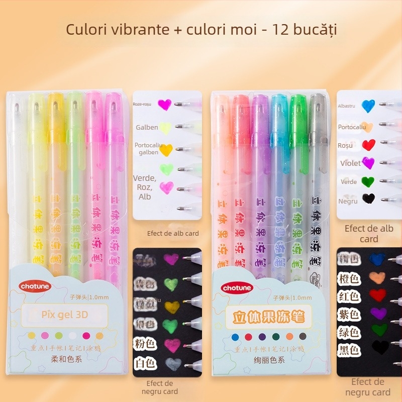 Set 3D pix gel – pix cu un singur cap, cerneală neștergibilă, corp din plastic, ambalaj în cutie, model YX-ZGDB