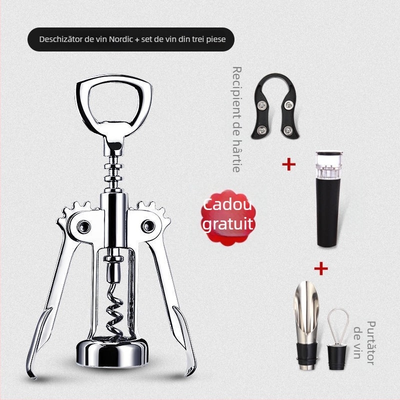 Deschizător de vin în formă de T, set multifuncțional pentru deschiderea sticlelor de vin și bere, material mixt, model KA265265+632