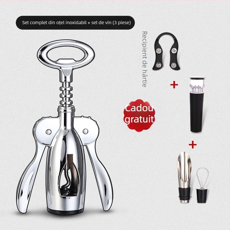 Deschizător de vin în formă de T, set multifuncțional pentru deschiderea sticlelor de vin și bere, material mixt, model KA265265+632