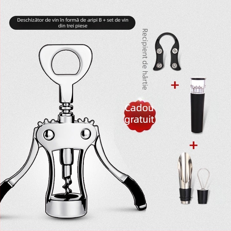 Deschizător de vin în formă de T, set multifuncțional pentru deschiderea sticlelor de vin și bere, material mixt, model KA265265+632