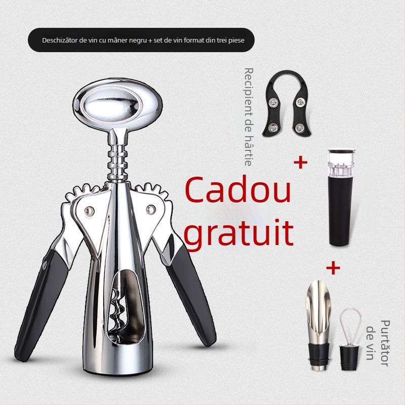 Deschizător de vin în formă de T, set multifuncțional pentru deschiderea sticlelor de vin și bere, material mixt, model KA265265+632