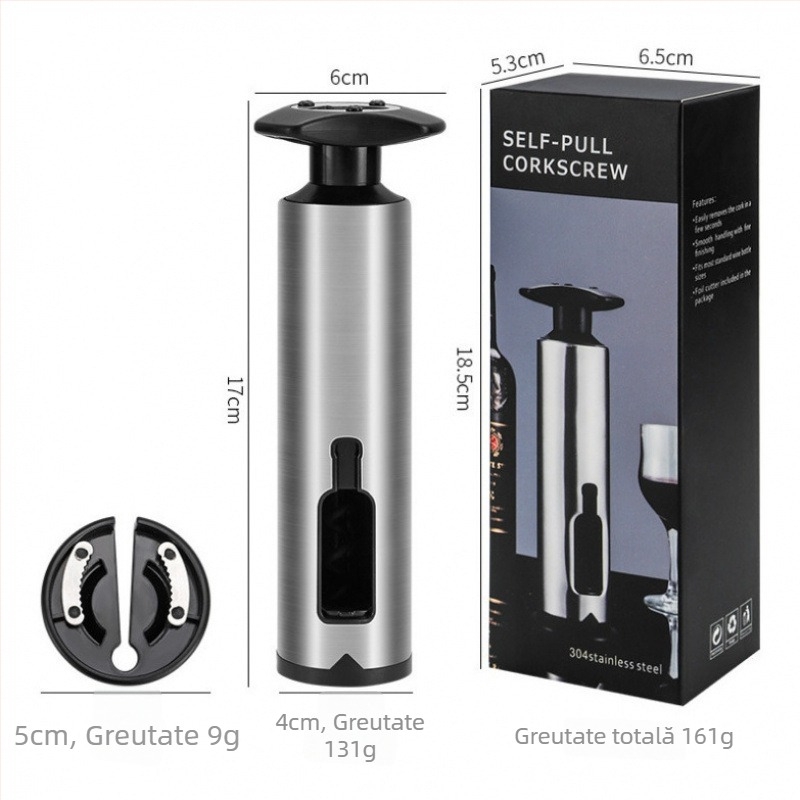 Deschizător de vin în formă de T, set multifuncțional pentru deschiderea sticlelor de vin și bere, material mixt, model KA265265+632