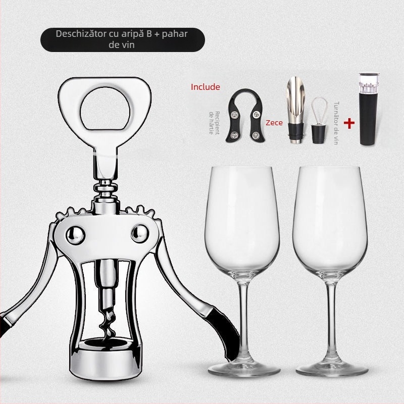 Deschizător de vin în formă de T, set multifuncțional pentru deschiderea sticlelor de vin și bere, material mixt, model KA265265+632
