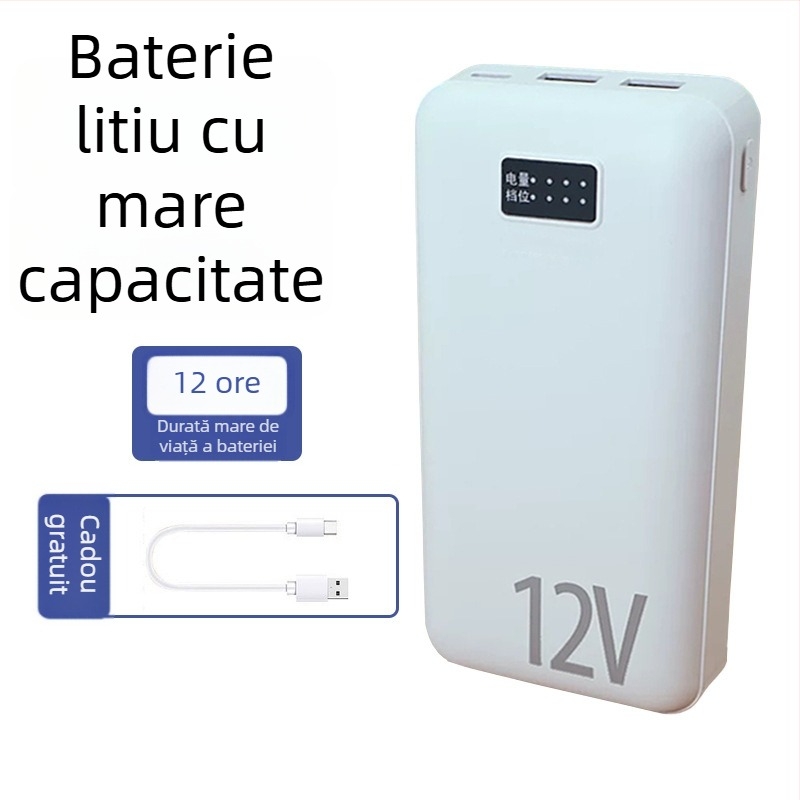 Ventilator pentru talie, alimentat USB, 4 trepte de viteză, motor cu perii, afișaj digital
