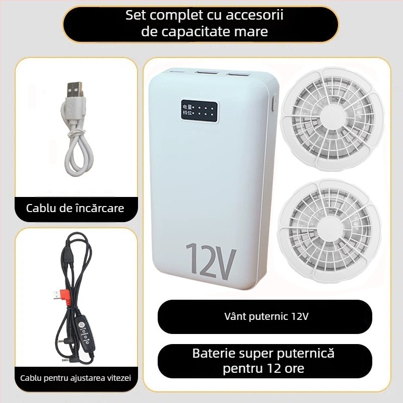 Ventilator pentru talie, alimentat USB, 4 trepte de viteză, motor cu perii, afișaj digital