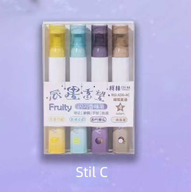 Set de markere fluorescente cu design drăguț de desene animate, carcasă din plastic, vârf unic, neștergibile, multicolor pentru planner