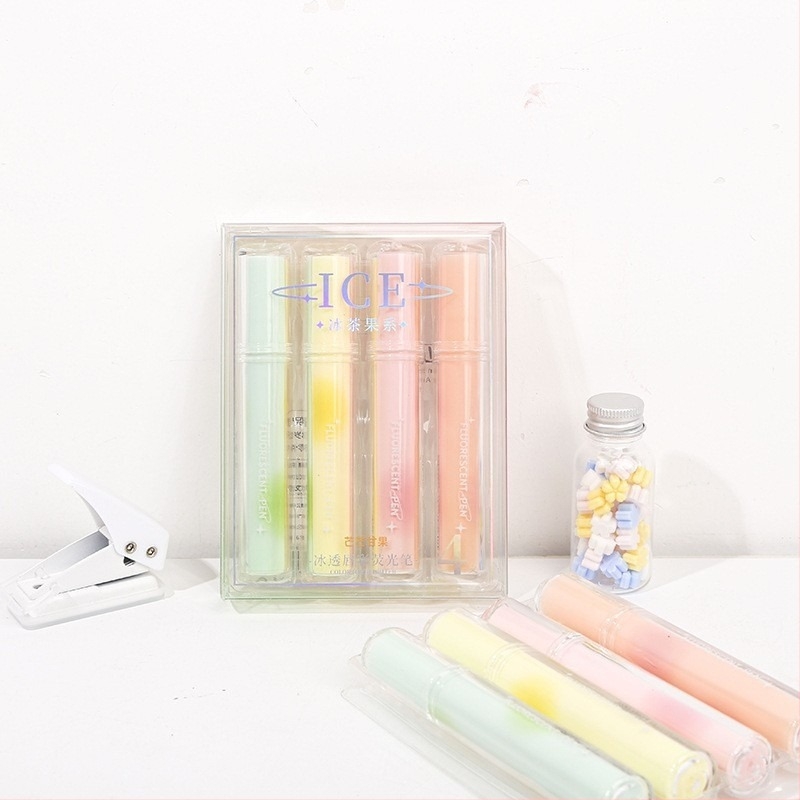 Set de markere fluorescente cu design drăguț de desene animate, carcasă din plastic, vârf unic, neștergibile, multicolor pentru planner