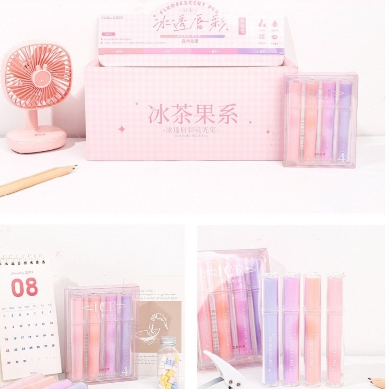 Set de markere fluorescente cu design drăguț de desene animate, carcasă din plastic, vârf unic, neștergibile, multicolor pentru planner